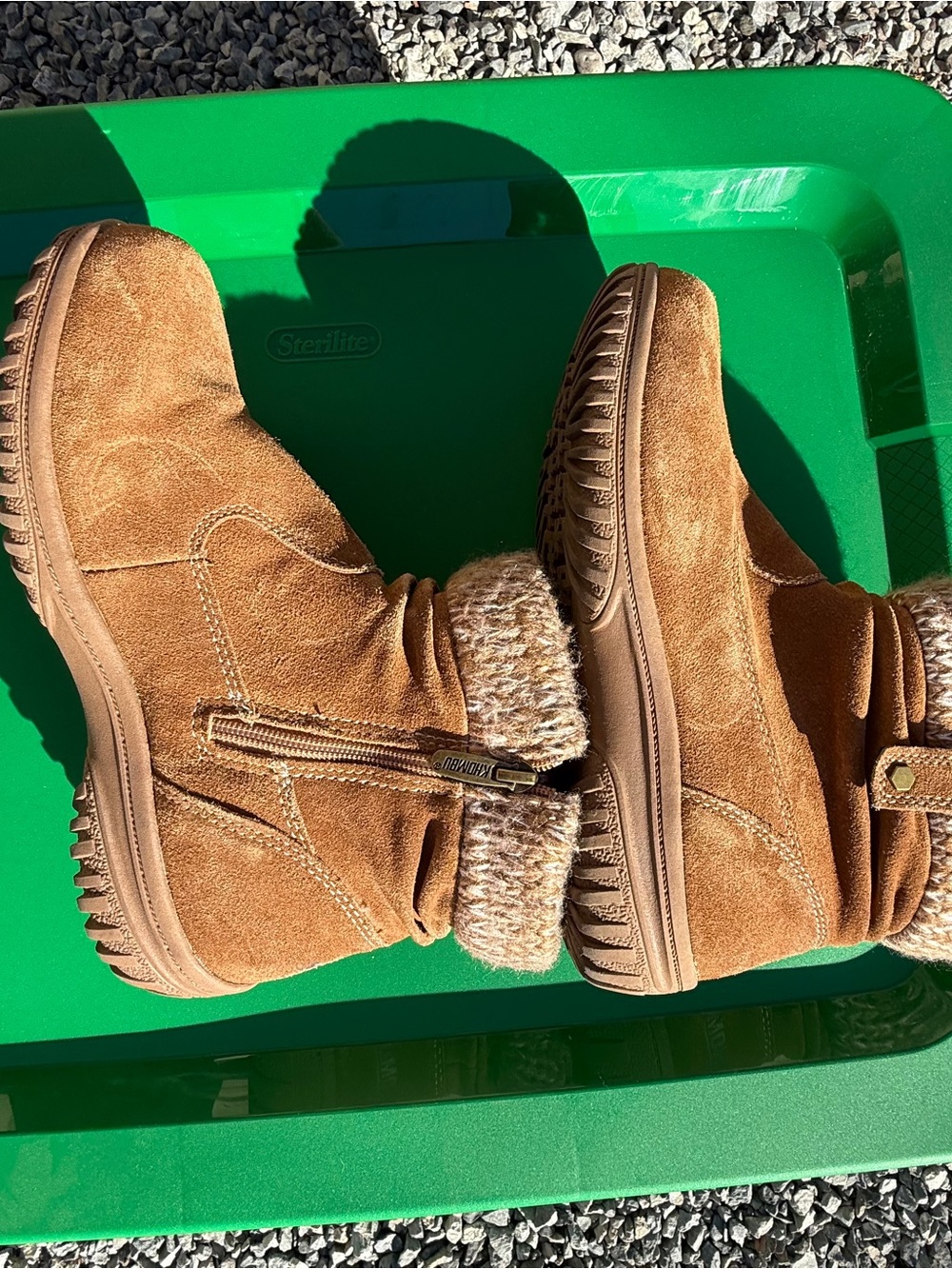 Khombu Tan Suede Women’s Sz 8 Booties with Faux-Fur Cuff Winter Boots
